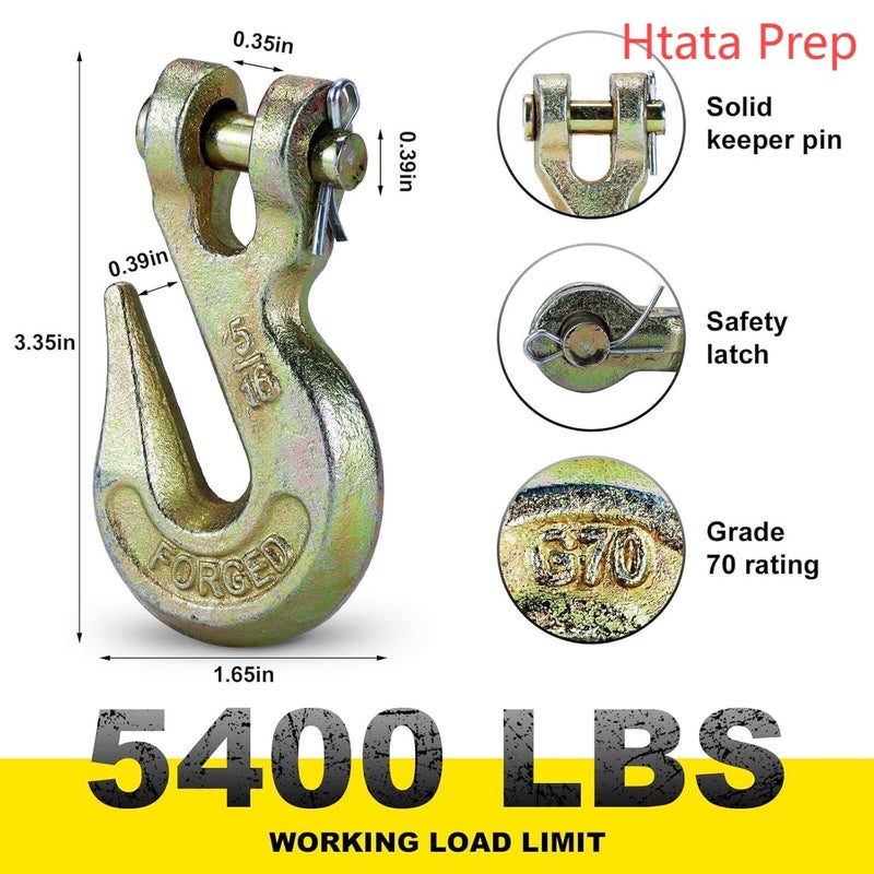 Htata Prep G70 5/16 Chain Hook Heavy Duty Clevis Grab Hook for 5/16 Inch Grade 70 Chain - for Trailer Truck Transport Yellow Chromate Finish (4Pack) - Image 2